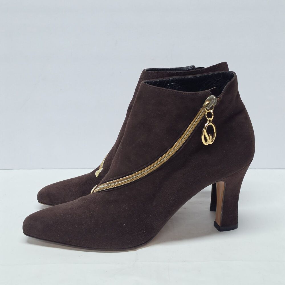 St John Brown Suede luxury Ankle Boots Booties Size 8 Italy Golden Zip